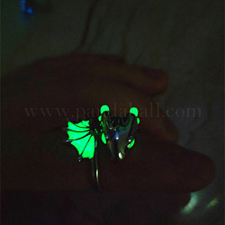 Anello a polsino aperto con drago in smalto luminoso che si illumina al buio, gioielli in lega di platino, verde, diametro interno: 18mm