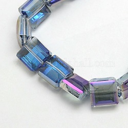 Vidrio electroplate cuentas cuadradas de cristal hebras, facetados, arco iris de color chapada, azul oscuro, 13x13x8mm, agujero: 1 mm, aproximamente 25 pcs / cadena, 12.7 pulgada
