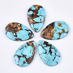 Pendentifs assemblés en bronzite naturelle et turquoise synthétique, larme, bleu ciel, 48x30~30.5x7mm, Trou: 1.4mm