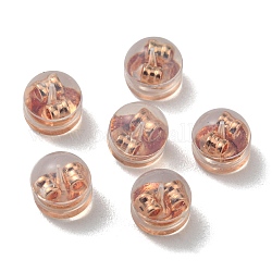 Tuercas de oreja de latón enchapado en rack, con fornituras de silicona, semicírculo, Plateado de larga duración, sin plomo y cadmio, Tuercas de oreja con cubierta de silicona, oro rosa, 4.5x5x5mm, agujero: 0.9 mm