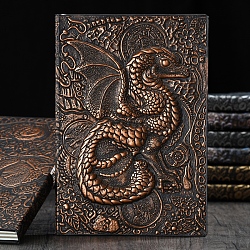 3D Embossed PU Leather Notebook, A5 Dragon Pattern Journal, for School Office Supplies, Red Copper, 215x145mm