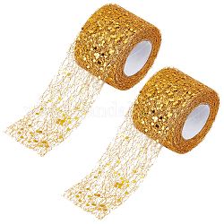 Rubans de maille déco à paillettes scintillantes, tissu de tulle, Tissu à carreaux en tulle pour la fabrication de jupe, verge d'or, 2 pouce (50.5 mm), 10yards / roll (9.14m / roll)