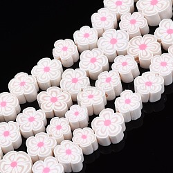 Chapelets de perle en pâte polymère manuel, fleur, rose brumeuse, 7.5~10x7~11x3.5~5mm, Trou: 1.6mm, Environ 38~40 pcs/chapelet, 13.58 pouce ~ 14.57 pouces (34.5~37 cm)