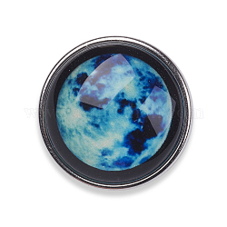 Медными пуговицами, Кнопки ювелирных оснастки, с люминесцентным кабошоном, звездное небо образец, плоско-круглые, платина, Плут синий, 18x10 мм, Ручка: 5.5 мм