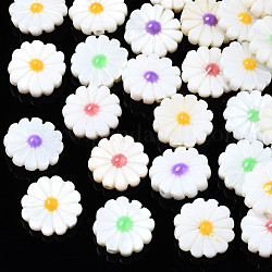 Natural Freshwater Shell Beads, with Enamel, Flower, Mixed Color, 12x4mm, Hole: 0.9mm