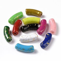 Opake Legierung Perlen, mit Glitzerpulver, gebogenes Rohr, Mischfarbe, 34.5x13.5x11.5 mm, Bohrung: 3.1 mm