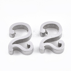 304 Stainless Steel Pendants, Number, Stainless Steel Color, Num.2, 12x9.5x3mm, Hole: 1.8mm