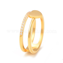Anillo de dedo de corazón de rhinestone de cristal, chapado en iones (ip) 304 joyería de acero inoxidable para mujer, real 14k chapado en oro, diámetro interior: 17 mm