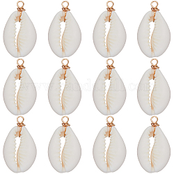 SUNNYCLUE 30Pcs Natural Cowrie Shell Pendants, Shell Charms with Eco-Friendly Copper Wire Loops, Real 18K Gold Plated, 27~30x14~15x7~7.5mm, Hole: 4mm