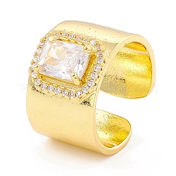 Прямоугольное кольцо из прозрачного кубического циркония, массивное открытое кольцо-манжета, украшения из латуни для женщин, без кадмия и без свинца, реальный 18k позолоченный, размер США 6 1/2 (16.9 мм)
