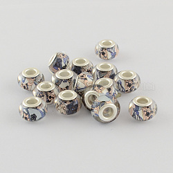 Large Hole Resin European Beads, with Silver Color Plated Brass Double Cores, Rondelle, Slate Gray, 14x9mm, Hole: 5mm