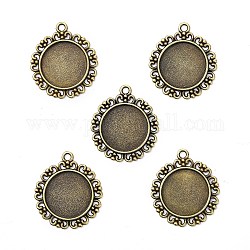 Supports de pendentif de cabochon plat rond de style tibétain en alliage, Sans cadmium & sans nickel & sans plomb, bronze antique, Plateau: 20 mm, 34x30x2mm, Trou: 3mm