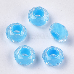 Perline di resina, perline con foro grande, sfaccettato, rondelle, blu cielo profondo, 13~13.5x7.5~8mm, Foro: 5.5 mm