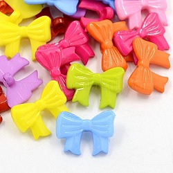 Acrylic Shank Buttons, Plastic Buttons, 1-Hole, Dyed, Bowknot, Mixed Color, 14x10x2mm, Hole: 3mm