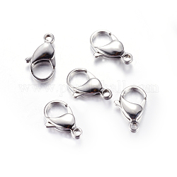304 Stainless Steel Lobster Claw Clasps, Parrot Trigger Clasps, Manual Polishing, Stainless Steel Color, 19x12x4.5mm, Hole: 2mm