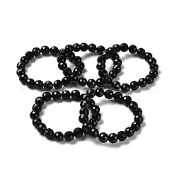 Pulseras elásticas con cuentas de turmalina negra natural, reronda facetas, diámetro interior: 2 pulgada (4.95~5.2 cm)