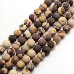 Chapelets de perles rondes en jaspe zèbre mat naturel, 8mm, Trou: 1mm, Environ 47~49 pcs/chapelet, 14.9~15.6 pouce