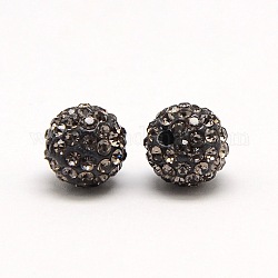 Abalorios de Diamante de imitación de arcilla polímero, Pave bolas de discoteca, Grado A, redondo, pp 6, diamante negro, pp6 (1.3~1.35 mm), 4mm, agujero: 1 mm