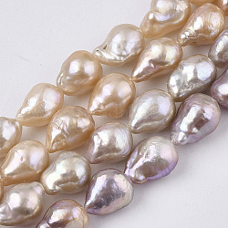 Natural Baroque Pearl Keshi Pearl Beads Strands, Cultured Freshwater Pearl, Teardrop, Lavender Blush, 10~14x8~10mm, Hole: 0.6mm, about 35~43pcs/Strand, 15.75 inch(40cm), The color of natural pearls varies from one batch to another.