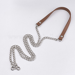 Imitation Leather Bag Handles, with Iron Curb Chains and Alloy Clasps, for Bag Straps Replacement Accessories, Platinum, Chocolate, 1215x12x3mm