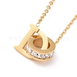 Collana pendente con lettera iniziale d e o con strass di cristallo, placcatura ionica (ip) 304 gioielli in acciaio inossidabile per donna, oro, 16.93 pollice (43 cm)