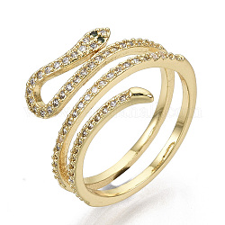 Micro ottone spianare anelli gemelli zirconi, anelli aperti, nichel libero, serpente, chiaro, vero placcato oro 16k, formato 7, diametro interno: 17mm