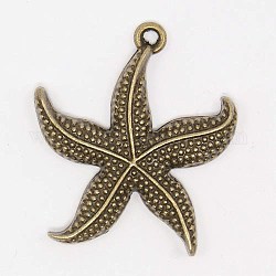 Tibetan Style Zinc Alloy Pendants, Starfish/Sea Stars, Cadmium Free & Nickel Free & Lead Free, Antique Bronze, 26x23x2.5mm, Hole: 1mm