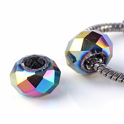 Electroplate Glass European Beads, Large Hole Beads, Faceted Rondelle, Multi-color Plated, 14~14.5x7.5~8.5mm, Hole: 5.5~6mm
