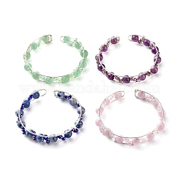 Perles de pierres précieuses mixtes naturelles et synthétiques ensemble de bracelets de manchette de guérison reiki pour fille femmes, bracelets ouverts en fil de cuivre, couleur inoxydable, diamètre intérieur: 2-1/8 pouce (5.5 cm), 4 pièces / kit