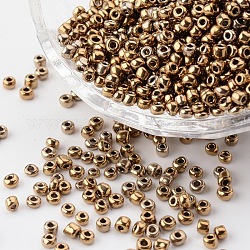 8/0 Perlas de semillas de vidrio, colores metálicos, tierra de siena, aproximamente 3 mm de diámetro, agujero: 0.8 mm, aproximamente 1111 unidades / 50 g