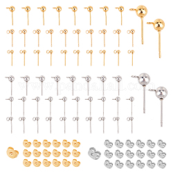 SUNNYCLUE Stainless Steel Ball Post Stud Earring Findings, with Brass Ear Nuts, Mixed Color, Stud Earring Findings: 60pcs, Brass Ear Nuts: 60pcs