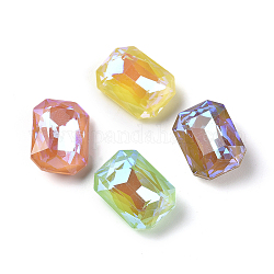 Cristal facetado señaló hacia cabuchones de rhinestone, estilo moca fluorescenterectángulo octágono, fluorescente, color mezclado, 14x10x5mm