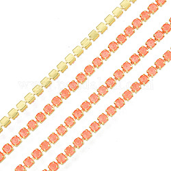 Cadenas de strass Diamante de imitación de bronce, cadena de la taza del rhinestone, imitar estilo luminoso, crudo (sin chapar), coral, 2x2mm, aproximadamente 23.62 pie (7.2 m) / hilo