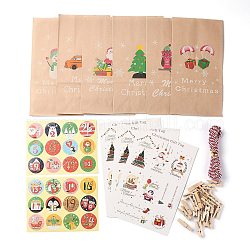 Рождественские тематические бумажные пакеты, с этикетками, пастер, пеньковый канат, и деревянный зажим, сладости подарки сумки на рождество украсить, разноцветные, 23x12 см