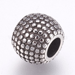 304 Stainless Steel European Beads, Large Hole Beads, Rondelle, Antique Silver, 10.5x8.5mm, Hole: 4.5mm