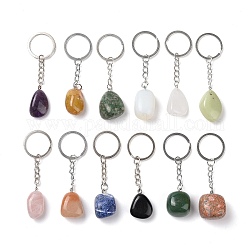 Nuggets Schlüsselanhänger aus natürlichen und synthetischen Edelsteinen, Stein Glücksanhänger Schlüsselanhänger, mit  eisernem Zubehör, kantille, 8.95 cm