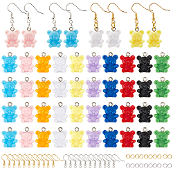 Nbeads DIY-Harz-Ohrring-Bausätze, einschließlich 80pcs 10 Farben Bärenharzanhänger, Ohrringhaken & Biegeringe aus Messing, Mischfarbe, 400 Stück / Karton