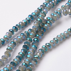 Chapelets de perles en verre électroplaqué, plein arc-en-plaqué, facette, rondelle, grises , 4~4.5x3mm, Trou: 0.5mm, Environ 130~135 pcs/chapelet, 15.5~16 pouce (39~40 cm)