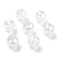 Perles en verre opaque électroplaqué, arc-en-ciel plaqué, facette, ronde, fumée blanche, 10x9.5mm, Trou: 1.4mm