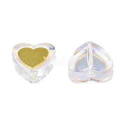Galvanoplastie perles de verre transparentes, avec les accessoires en laiton plaqués or, cœur, clair, 12x12x5mm, Trou: 1mm
