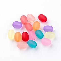 Perles en acrylique transparente, mat, ovale, couleur mixte, 10~10.5x7~7.5mm, Trou: 1.5mm, environ1300 pcs / 500 g.