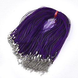 Gewachste Schnur- und Organza-Band-Halskette, mit Eisenklammern Karabiner, Platin Farbe, dunkelviolett, 17.6 Zoll ~ 17.8 Zoll (45~455 cm), 7 mm