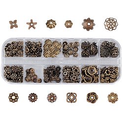 Sunnyclue 240pcs 12 styles spacer fleur perles casquettes perles de bronze antique perles tibétaines mixtes pour la fabrication de bijoux bricolage porte-clés bracelet collier boucle d'oreille