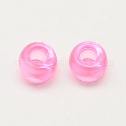 Transparent Acrylic European Beads, Large Hole Barrel Beads, Pink, 9x6mm, Hole: 4mm, about 1800pcs/500g