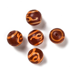 Perline dzi stile tibetano, agata naturale perle, tinti e riscaldato, tondo, rosso scuro, motivo tara verde, 14~14.5mm, Foro: 1.6 mm