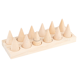 NBEADS Wood Finger Ring Stand with 12 Pcs Cone Ring Holders, Counter Top Finger Cone Ring Organizers Wooden Tower Ring Jewelry Display Holder Showcase for Rings Jewelry Exhibition, 19.6x6.95x5.3cm