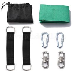 Nylon Straps Tree Swing Strap Hanging Kits, with Iron Hook and Loop Tapes, Clasps & Rings, Black, 80~3100x35~160x2~18mm, 11pcs/set