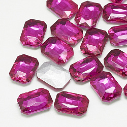 Cabujones de cristal con rhinestone, facetados, octágono rectángulo, rosa, 8x6x3mm