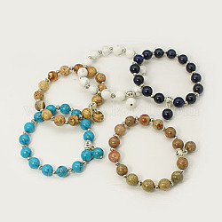 Bracelets de perles de pierre gemme de mode, Bracelets élastiques, avec des perles anciennes en alliage d'argent, pierre mixte naturelle et synthétique, 55mm