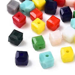 Cuentas de vidrio facetadas de color opaco, cubo, color mezclado, 6x6x6mm, agujero: 1.2 mm